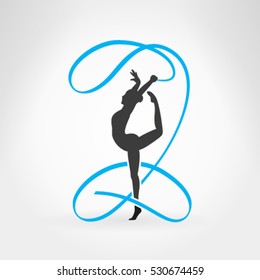 Rhythmic gymnastics. Sportswoman with ribbon. Design vector illustration.
