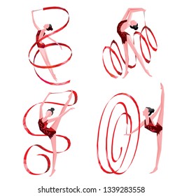 Rhythmic gymnastics with tape, polygonal graphics, set