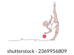 Rhythmic gymnastics. Woman with ball. One continuous line art drawing of rhythmic gymnastics.
