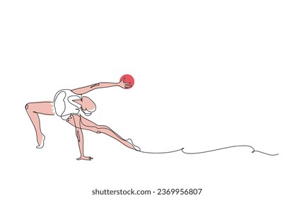 Rhythmic gymnastics. Woman with ball. One continuous line art drawing of rhythmic gymnastics.