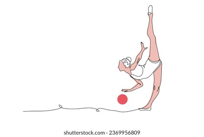 Rhythmic gymnastics. Woman with ball. One continuous line art drawing of rhythmic gymnastics.