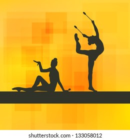 Rhythmic Gymnastics woman with clubs vector background concept