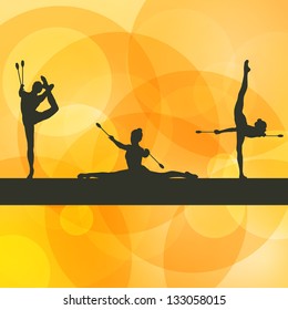 Rhythmic Gymnastics woman with clubs vector background concept