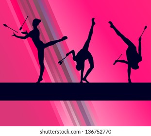 Rhythmic gymnastics woman with clubs vector background concept