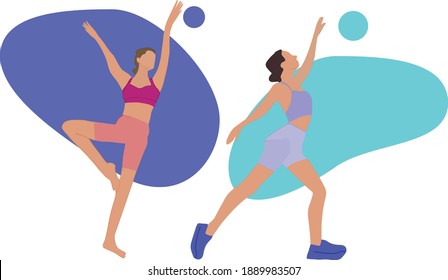 Rhythmic gymnasts, sporty girls, stretching exercises and training