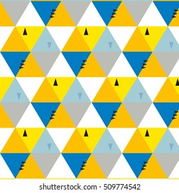 Rhythmic pastel colorful textured rhomb pattern, continuous elegant ethnic intertwine geometric background. Classic vivid bright yellow texture.