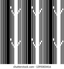 Rhythmic pattern of straight vertical lines. Seamless pattern, black on white background. Vector illustration