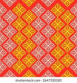 A rhythmic tribal stripe pattern in purple, accented with warm orange and yellow elements. A festive and cultural-inspired design.