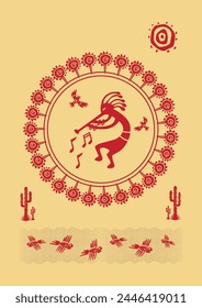 Rhythms of Creation: Kokopelli Art Celebrating Music and Indigenous Beginnings. Kokopelli Art, Native American Painting, Musician Wall Decor, Tribal Life Illustration.