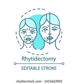 Rhytidectomy concept icon. Facelift idea thin line illustration. Wrinkles surgical removal. Surgical lift procedure. Skin tightening. Vector isolated outline drawing. Editable stroke
