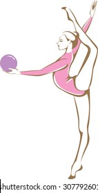 Rhytmic gymnast with a ball vector drawing