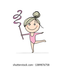 Rhytmic gymnastic. Cute girl, sketch for your design