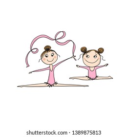 Rhytmic gymnastic. Cute girls, sketch for your design