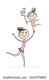 Rhytmic gymnastic. Cute girls, sketch for your design. Vector illustration