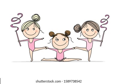 Rhytmic gymnastic. Cute girls, sketch for your design. Vector illustration