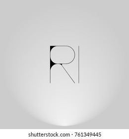 RI Black thin minimalist LOGO Design with Highlight on Gray background.