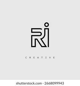 RI Creative Letter Logo - Monograma de linha mínima em contorno preto para design de identidade de marca moderno.