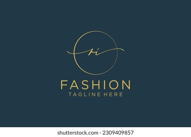 RI Feminine logo beauty monogram and elegant logo design, handwriting logo of initial signature, wedding, fashion, floral and botanical with creative template.