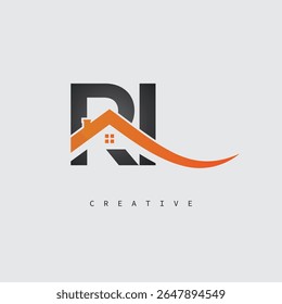 RI House Letter Logo – Creative Real Estate Monogram with Roof Shape and Home Icon for Property, Architecture and Modern Branding Identity