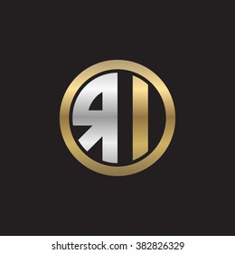 RI initial letters circle elegant logo golden silver black background