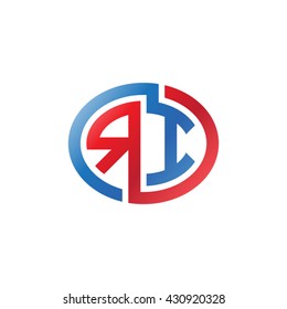 RI initial letters looping linked ellipse logo red blue