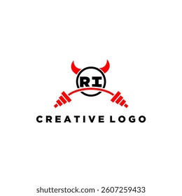 RI initial monogram for fitnes or gym logo with devil style design