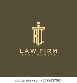 Monograma inicial de RI para el logotipo del bufete de abogados con Imagen estilo espada