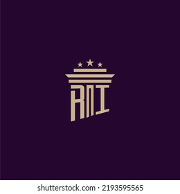 RI initial monogram logo design for lawfirm lawyers with pillar vector image