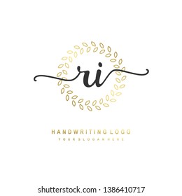 RI initial signature logo. handwriting logo template vector,