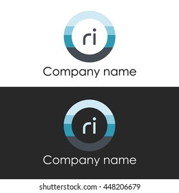 RI letter circle shape icon logo white blue
