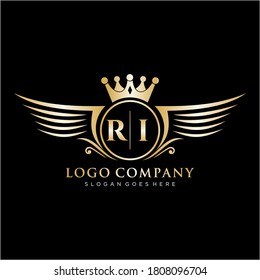 RI Letter Initial with Royal Wing Logo Template.