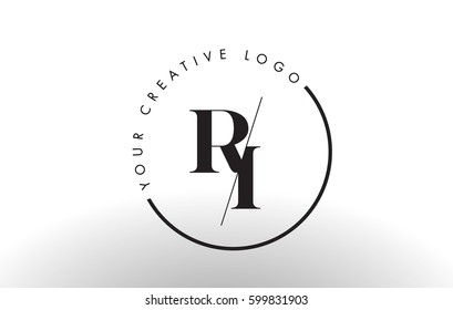 RI Letter Logo Design with Creative Intersected and Cutted Serif Font.