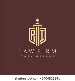 RI letter monogram for law firm with sword and shield logo image