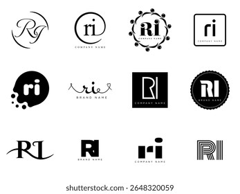RI logo company template. Letter r and i logotype. Set different classic serif lettering and modern bold text with design elements. Initial font typography. Collection trendy business identity.