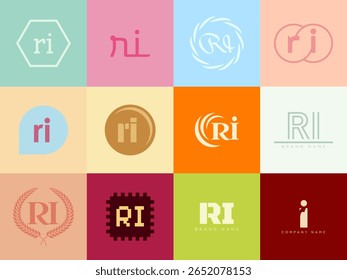 RI logo company template. Letter r and i logotype. Set different classic serif lettering and modern bold text with design elements. Initial font typography. Collection trendy business identity.