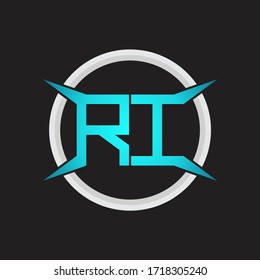 Monograma de logotipo de RI con plantilla de diseño de forma circular y de cuatro ejes