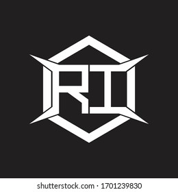 Monograma de logotipo de RI con modelo hexagonal y de cuatro ejes