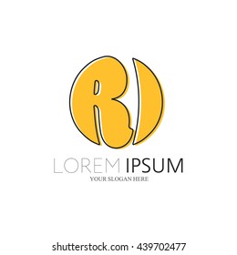 RI Logo. Vector Graphic Sphere Branding Letter Element. White Background
