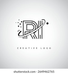 RI Orbit Monogram Logo - Futuristic Minimal Letter mark with Circular Line Art, Tech-Inspired Dots and Space Motion Concept for Modern Branding Identity (Logotipo de Monograma de Órbita RI - Marca de Letra Mínima Futurista com Linha de Arte Circular, Pontos Inspirados na Tecnologia e Conceito de Movimento Espacial para Identidade de Marca Moderna)