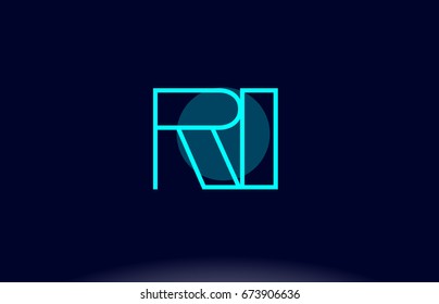 ri r i blue line circle letter logo alphabet creative company vector icon design template