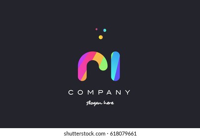 ri r i  creative rainbow green orange blue purple magenta pink artistic alphabet company letter logo design vector icon template