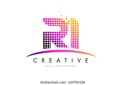 RI R I Dots Letter Logo Design with Magenta Bubble Circles and Swoosh