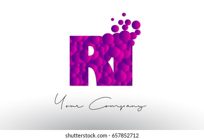 RI R I Dots Letter Logo with Purple Pink Magenta Bubbles Texture Vector.