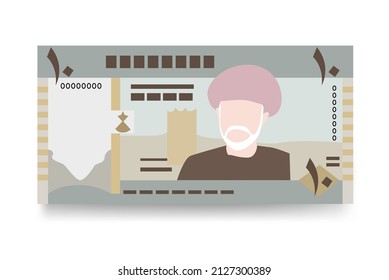 Rial Omani Vector Illustration. Oman money set bundle banknotes. Paper money 10 OMR. Flat style. Isolated on white background. Simple minimal design.