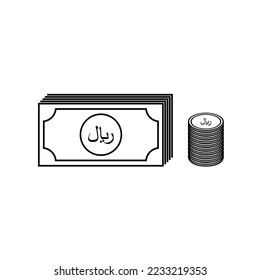 Rial Sign also known as Riyal Sign for Icon, Symbol, Pictogram, Website, Art Illustration or Graphic Design Element. Vector Illustration