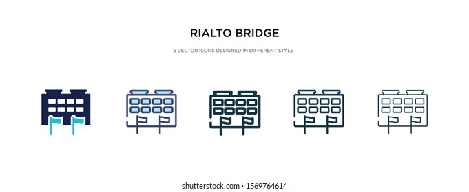 rialto bridge icon in different style vector illustration. two colored and black rialto bridge vector icons designed in filled, outline, line and stroke style can be used for web, mobile, ui