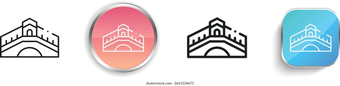 ícone da ponte rialto. Design fino, linear, regular e estilo botão isolado no fundo branco