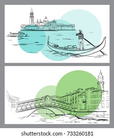 Rialto Bridge and Lido island, Venice sketch