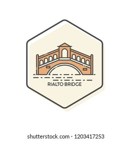 Rialto Bridge - Venice, Italy Lineal Icon - Landmark Buildings Icon Vector Illustration Concept.