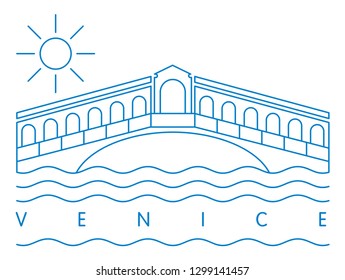 Rialto Bridge, Venice, Italy vector illustration and typography design